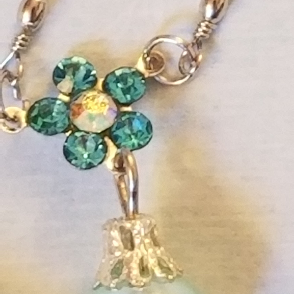 NWT Handmade Necklace Blue Swarovski Pearl - Picture 6 of 7